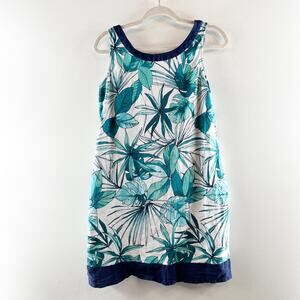 Tommy Bahama Sleeveless Shift Palm Tree Mini Dress White Blue Green Large